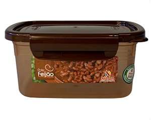 Pote para Feijão Retangular Com Travas Laterais Plástico Marrom 850ml