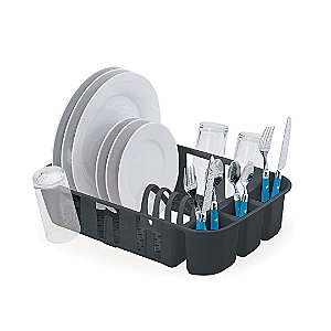 Escorredor De Louças para Utensílios de Casa Pratos Copos Talheres Médio Preto Plástico