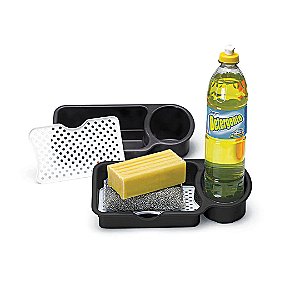 Porta Detergente e Esponja Com Telinha de Pia Preto Plástico 23cm