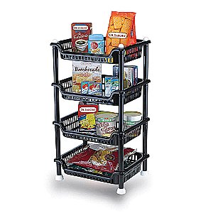 Prateleira Organizadora Plástica Desmontável Multiuso 4 Andares Preto Quarto Cozinha Sala Banheiro