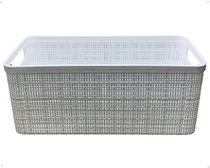 Cesto Juta Alongado Organizador Multiuso Médio Branco Plástico 4,5l Retangular Decorativo