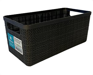 Cesto Juta Alongado Organizador Multiuso Médio Preto Plástico 4,5l Retangular Decorativo