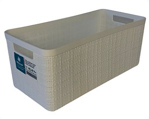 Cesto Juta Alongado Organizador Multiuso Grande Branco Plástico 7L Retangular Decorativo