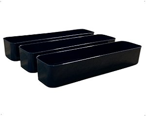 03 Organizador De Gavetas Modular Longo Preto Plástico 30cm