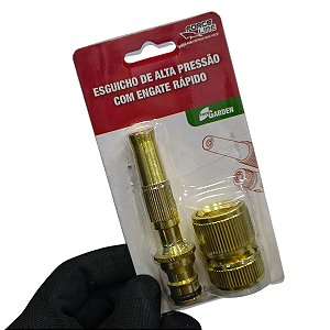 Kit Esguicho Jardim de Alta Pressão + Engate Rápido Metal 1/2 Polegada Borrachas Londrina