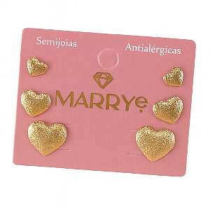 Brinco Semijoia TRIO Coração Texturizado