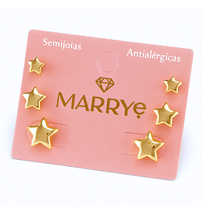 Brinco Semijoia TRIO Estrela Alto Relevo