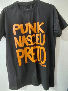 Camiseta preta "O Punk nasceu Preto" | Estampa laranja