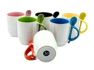 Caneca Interior e Alça Colorida com Colher Base Cônica