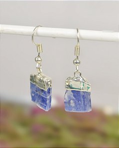 Brinco Anzol Cianita Azul Prateado  - Proteção dos Anjos