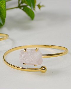 Bracelete Gaia de Quartzo Rosa Bruto Dourado - Amor, Gratidão e Autoestima