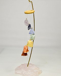Mobile de Mesa com Pedras dos 7 Chakras - Base de Quartzo Rosa