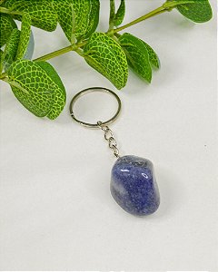 Chaveiro de Quartzo Azul Rolado - Paciência, Comunicação, Medos, Sabedoria e Compreensão