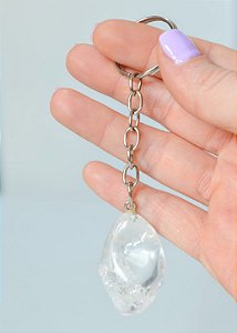 Chaveiro de Quartzo Cristal Rolado - Purificação, Energização e Intensificador