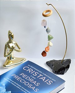 Mobile de Mesa com Pedras dos 7 Chakras - Base de Obsidiana Negra