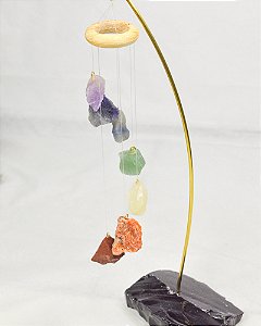 Mobile de Mesa com Pedras dos 7 Chakras - Base de Obsidiana Negra