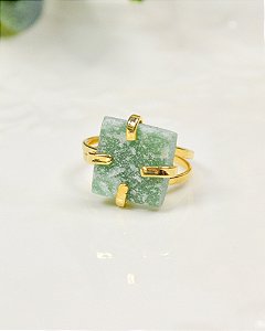 Anel Garra de Quartzo Verde Dourado - Saúde e Equilíbrio Emocional