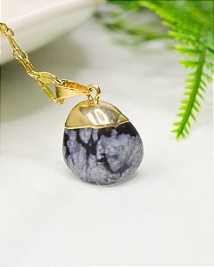 Pingente de Obsidiana Floco de Neve Rolada Dourado - Estresse, Desapego e Crescimento Emocional