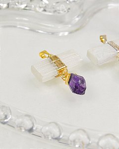 Pingente Duo Selenita com Ametista Dourado - Espiritualidade e Transformação