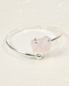 Bracelete Gaia de Quartzo Rosa Bruto Prateado - Amor, Gratidão, Relacionamentos e Autoestima