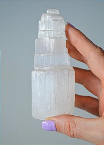 Torre de Selenita 10cm - Limpeza Energética, Paz de Espírito, Cansaço Mental e Dores