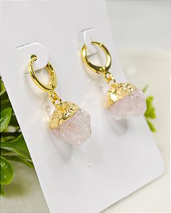 Brinco Click Quartzo Rosa Dourado - Amor próprio, Gratidão e Perdão