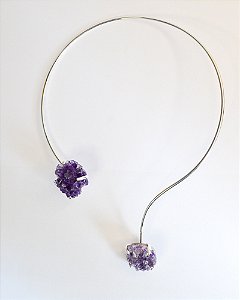 Choker Alongada Drusa de Ametista Prateada - Espiritualidade, Transmutação e Serenidade