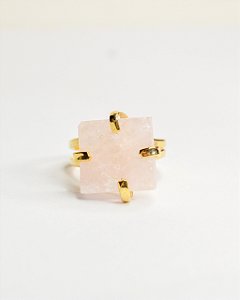 Anel Garra de Quartzo Rosa Dourado - Amor próprio, Autoestima e Gratidão