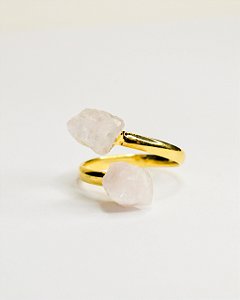 Anel Duo Quartzo Rosa Dourado - Autoestima, Amor, Gratidão e Relacionamentos
