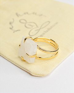 Anel Garra de Quartzo Neve Dourado - Cura e Limpeza Energética