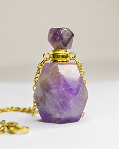 Colar Difusor de Ametista Dourado - Espiritualidade, Calma e Intuição - Aço Inoxidável
