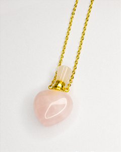 Colar Difusor de Quartzo Rosa Dourado - Autoestima, Amor e Gratidão - Aço Inoxidável