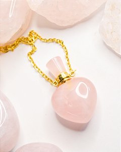 Colar Difusor de Quartzo Rosa Dourado - Autoestima, Amor e Gratidão - Aço Inoxidável