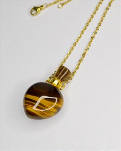 Colar Difusor de Olho de Tigre Dourado - Contra Inveja e Olhado, Autoconfiança e Determinação - Aço Inoxidável