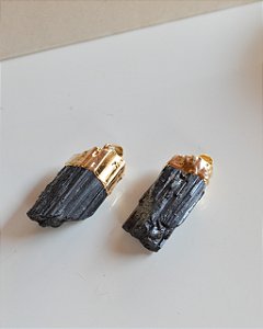 Pingente de Turmalina Negra Dourado (G) - Proteção Energética e Espiritual, Inseguranças e Soluções