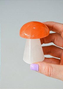 Cogumelo de Selenita Branca e Laranja - Limpeza Energética, Paz de Espírito, Cansaço Mental e Dores