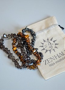 Conjunto Proteção Energética e Espiritual - Quartzo Fumê, Hematita e Olho de Tigre