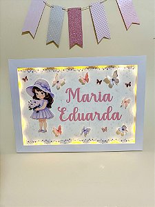 Quadro Iluminado Personalizado - Menina Lilás