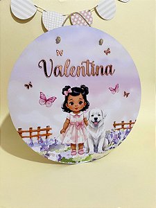 Placa de Porta Maternidade - Menina com cachorrinho