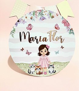 Placa de Porta Maternidade - Menina com gatinhos