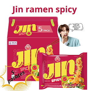 NOVIDADE: PACK COM 5 PACOTES DE LAMEN JIN SPICY + 1 STICKER ADESIVO DO JIN BTS