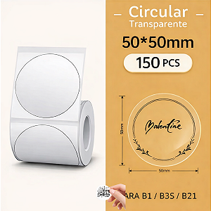 Rolo Etiqueta redonda niimbot 50x50mm - Transparente 150 pçs