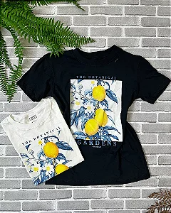 T-shirt Manguinha Gola Redonda Limão Gardens Preta