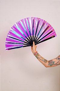 LEQUE BAMBU GRANDE KHEY | HOLOGRÁFICO ROSA