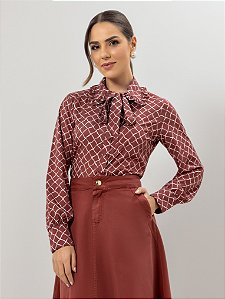 CAMISA CREPE ESTAMPADA VINHO - LAURA ROSA