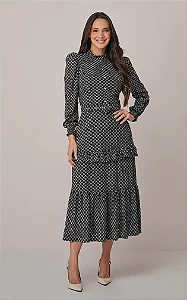 Vestido Maxi Midi com Cinto Encapado Valeria Preto- Tata Martello