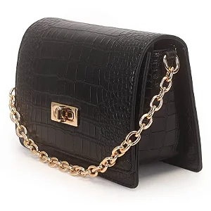 Bolsa Transversal Media Croco Estruturada Com Fecho Preta