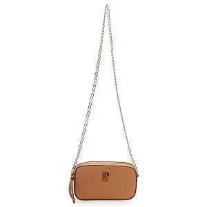 Bolsa Transversal Pequena Com Metal Logo Bicolor Camel