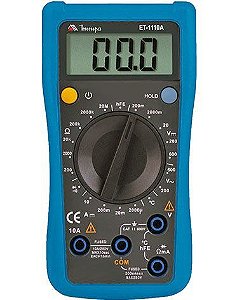 Multímetro Digital 3½D Teste Bateria/Corrente DC/Teste de hFE com Temperatura - Minipa ET-1110A