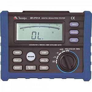 Megômetro Digital/ Iluminação/Teste ACV e DCV/ Memória de 20 registros   Medidas até 10GΩ - Minipa MI-2701A
